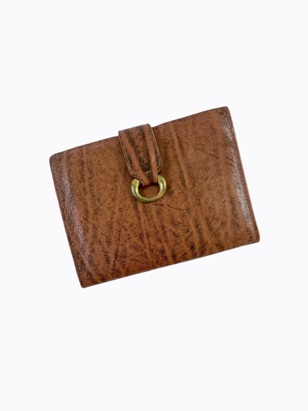 Vtg Noymer English Calfskin Leather Bifold Wallet Brown Brass Snap Coin Pocket